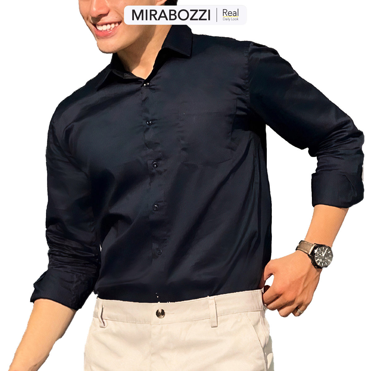 Áo sơ mi nam tay dài công sở dáng ôm, vải cotton, thấm hút mồ hôi tốt MIRABOZZI BSHF032