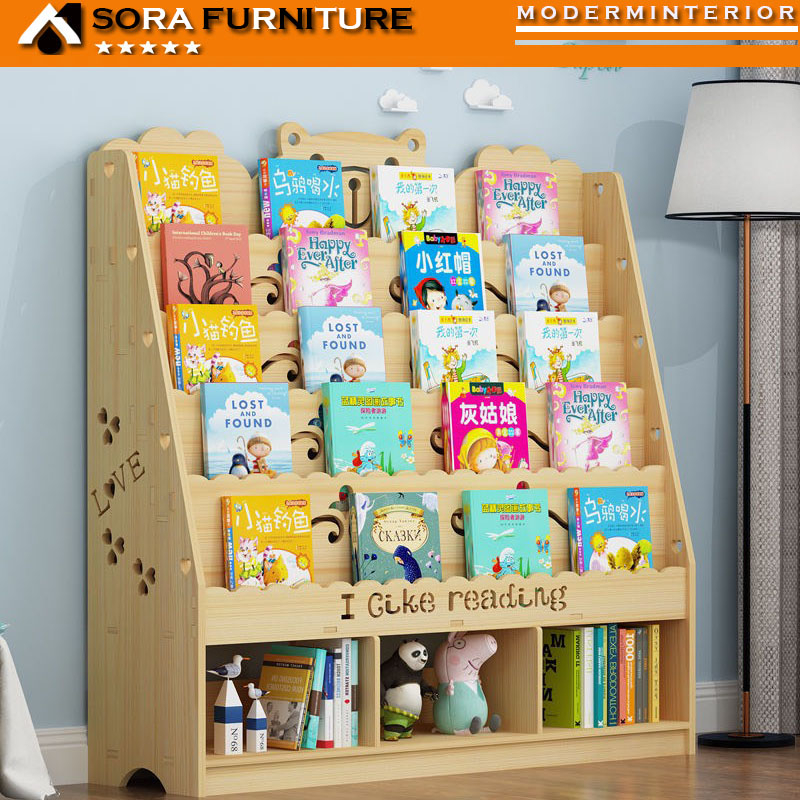 Kệ sách cho bé gỗ thông nhập khẩu, kệ sách nhiều tầng siêu dễ thương cho trẻ em S094