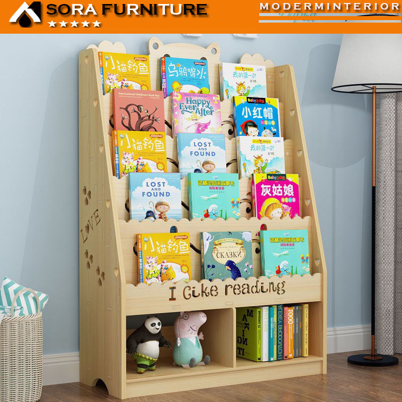 Kệ sách cho bé gỗ thông nhập khẩu, kệ sách nhiều tầng siêu dễ thương cho trẻ em S094
