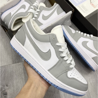 Giày Jordan 1 Xám Trắng Đế Xanh, Giày Jd 1 Cổ Thấp JD Grey Xám Đế Xanh Bản Đẹp,Giày Nam Nữ Full Box Bill