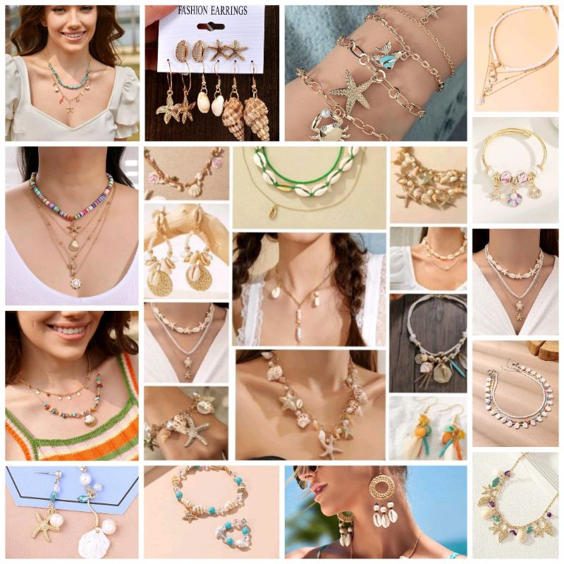 🐡VÒNG CỔ VÀ VÒNG TAY,BÔNG TAI VỎ ỐC ĐI BIỂN+TẶNG KÈM TÚI RÚT-UPDATE MẪU MỚI