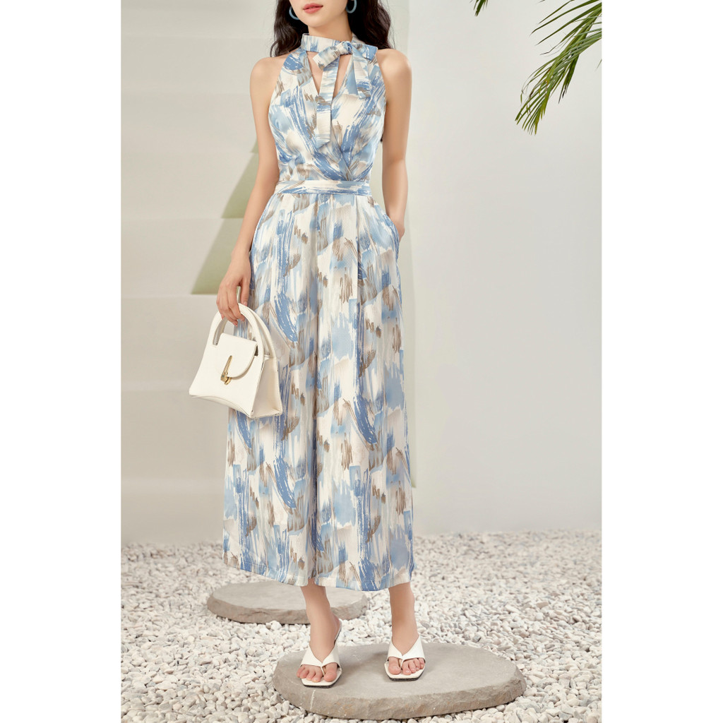 Váy jump 2 dây buộc cổ xanh họa tiết sơn màu Lep' DS05V802448T1