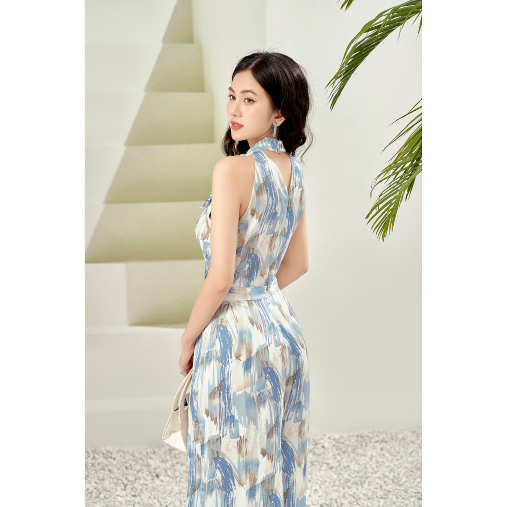 Váy jump 2 dây buộc cổ xanh họa tiết sơn màu Lep' DS05V802448T1