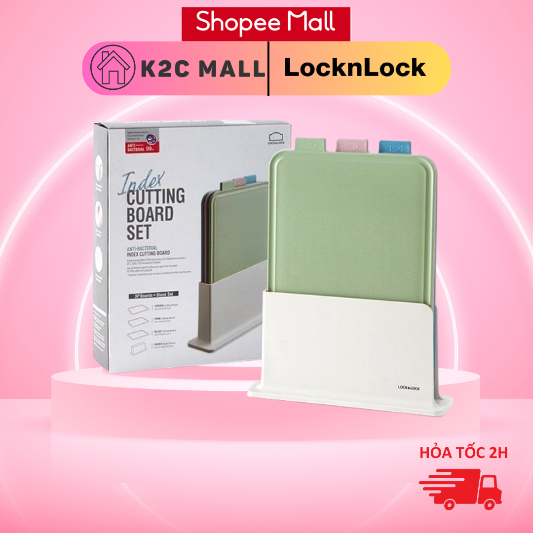 Bộ 3 Thớt Kháng Khuẩn Kèm Kệ Thớt LocknLock Index Cutting Board CSC251 Với 3 Màu - K2Cmall