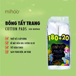 BÔNG TẨY TRANG NÀNG TIÊN CÁ MIHOO 200 Miếng GÒ  VẤP  MEMINSTORE COTTON PAD ( CHÍNH HÃNG )
