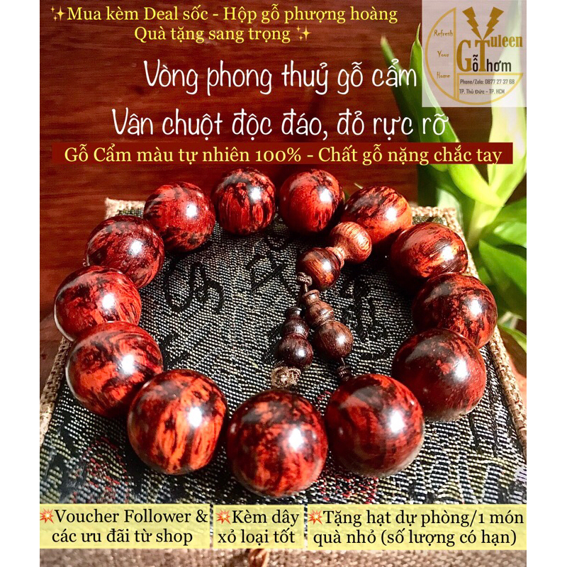 Vòng phong thủy gỗ cẩm hút tài vận, vòng tay đẹp, gỗ cẩm vân chuột đẹp, độc đáo, cá tính, đủ kích cỡ. Gỗ thơm Yuleen