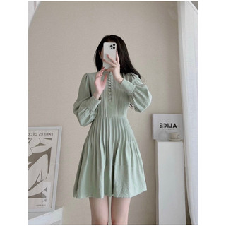 Đầm babydoll xếp ly tay phồng