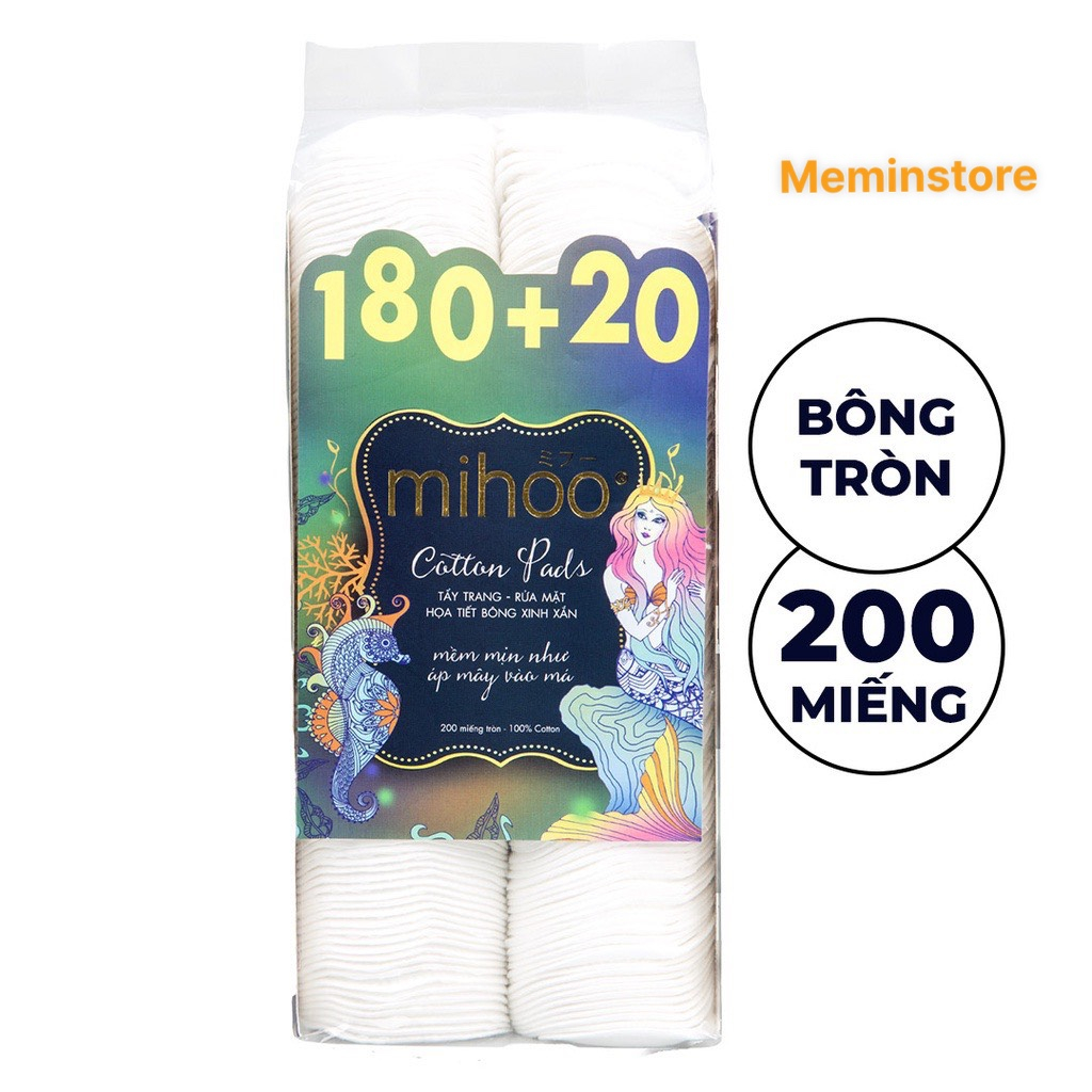 BÔNG TẨY TRANG MIHOO 180+20 COTTON PADS 200 miếng