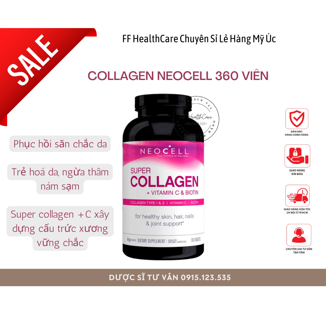 Viên Uống Collagen NeoCell 360 Viên Mỹ- Viên uống chống lão hoá, ngừa thâm nám sạm