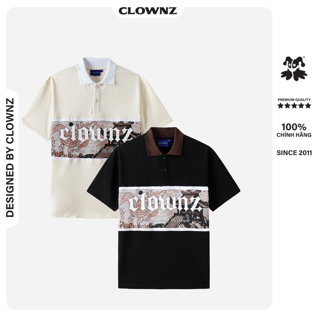Áo thun polo local brand ClownZ Northside unisex tay lỡ nam nữ form rộng, cổ bẻ nhiều màu