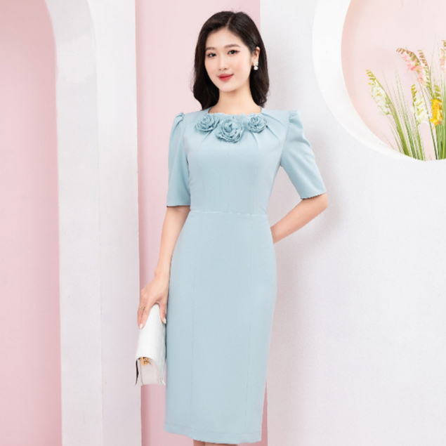 Đầm nữ công sở đính hoa thủ công (hàng thiết kế)dl014768