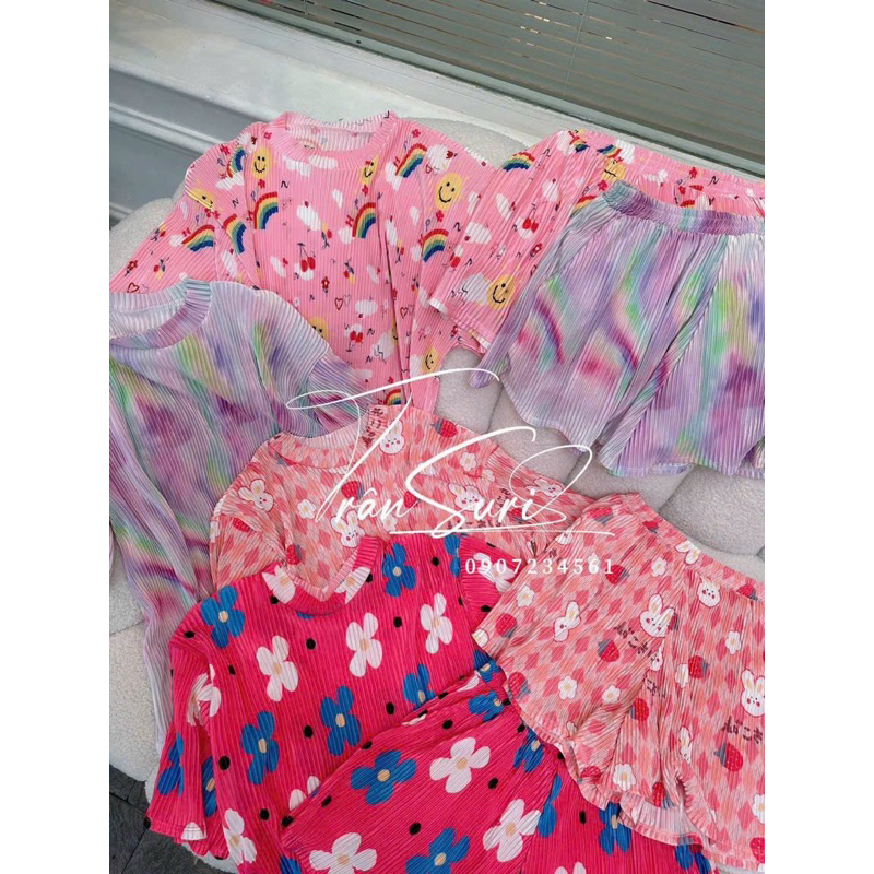 Sét bộ đùi thời trang nữ mặc đi chơi chất thun gân in hình dễ thương áo fom rộng mix quần short