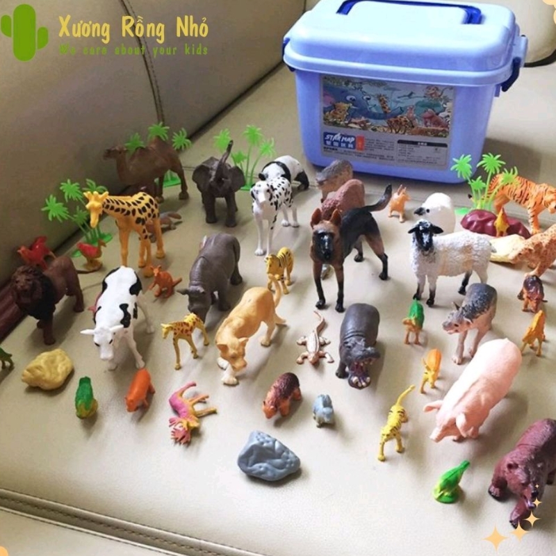 Bộ đồ chơi mô hình động vật 58 chi tiết thú rừng hoang dã, nhựa an toàn Xương Rồng Nhỏ