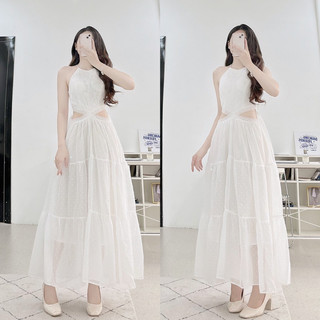 Váy Maxi Cô Yếm Khoét Vai Thiết Kế