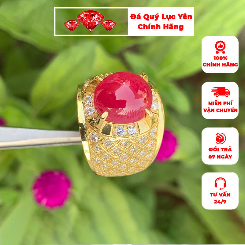 [Mã Bmlta35 Giảm Đến 35K Đơn 99K] Nhẫn Nam Đá Ruby Tự Nhiên 100% Khai Tuyen Bạc Phủ Vàng 18K Cao Cấp Mr003