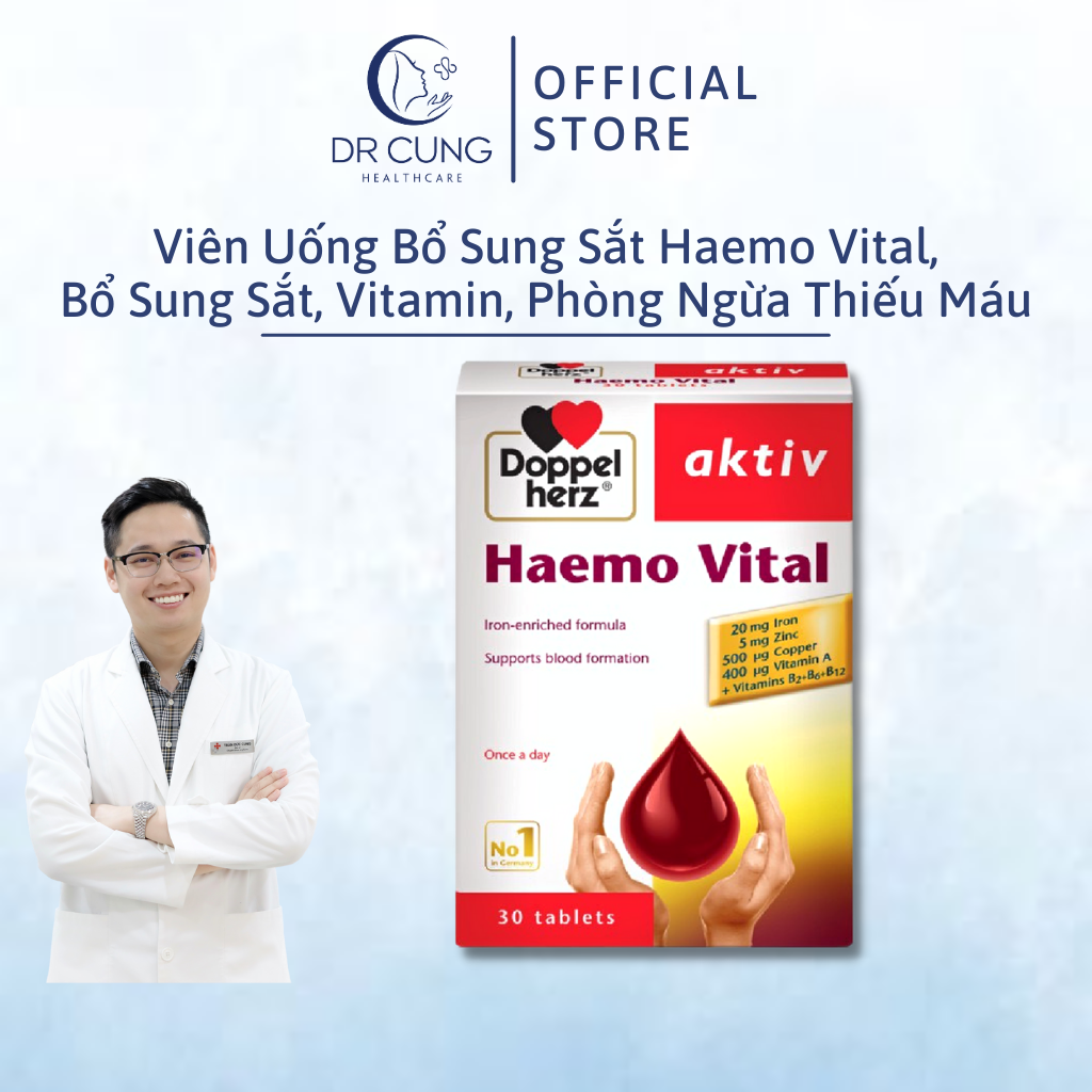 Bác Sĩ Cung Haemo Vital - Viên Uống Bổ Sung Sắt, Vitamin C, Vitamin A, Zin C, Thiếu Máu (Hộp 30 Viên)