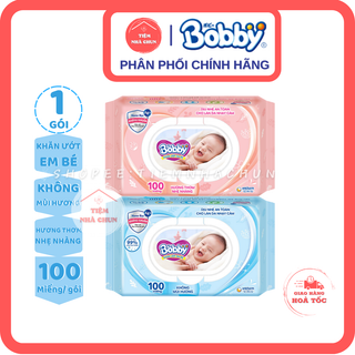 [ - 1 Gói 100 Miếng Khăn Ướt Bobby Xanh/ Khăn Ướt Bobby Hồng - ] Khăn Giấy Ướt Em Bé Bobby Care (Không Hương/ Có Hương)