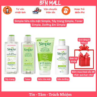 Simple Sữa rửa mặt Simple, Tẩy trang Simple, Toner Simple, Dưỡng ẩm Simple, mẫu mới - Có Tem Phụ