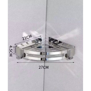 Kệ góc 1 tầng inox sus 304 để đồ phòng tắm, phòng bếp (kèm miếng dán hoặc keo dán không phải khoan tường) nan dẹt