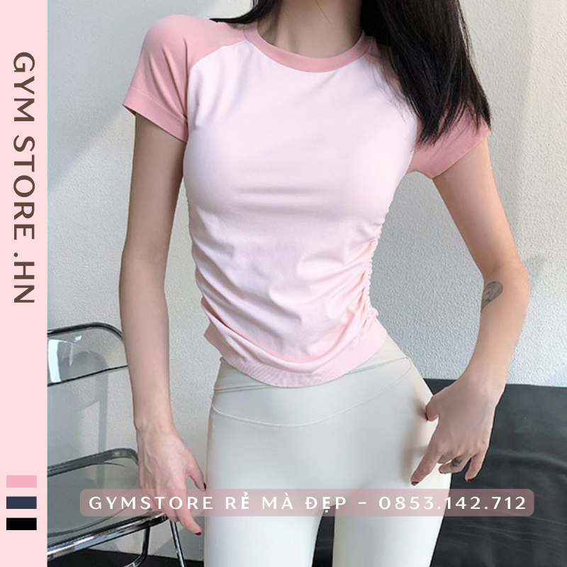 Áo Thun Tập Gym Yoga Ôm Body Phối Màu Thể Thao Nữ Thun Dệt Mịn Mát Co Giãn Thấm Hút Mồ Hôi Tôn Da Tôn Dáng 666