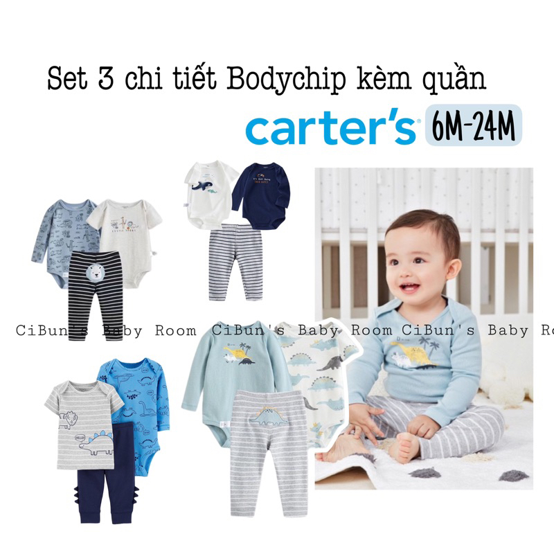 Set bodychip Carter kèm quần 3 chi tiết siêu xịn cho bé trai