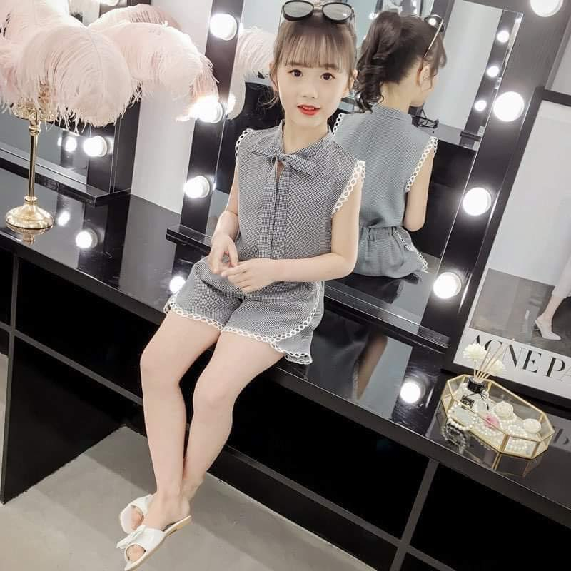 Bộ quần áo trẻ em, đồ bộ bé gái sát nách viền ren size 10-42kg