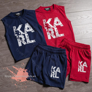 Set 2 bộ đùi bé trai than đỏ sát nách karl