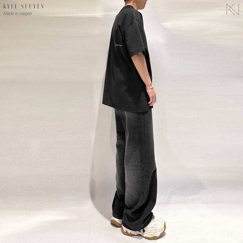 Quần Jeans ống rộng _ Đen wash xám _ Generous Jeans’s KN