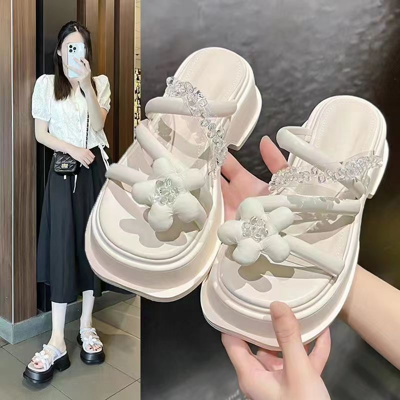 Dép nữ hoa thời trang mới đáy dày 2023 nước khoan bên bờ biển