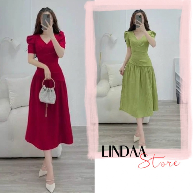 ĐẦM DỰ TIỆC CỔ ĐẮP CHÉO NHÚN EO XÉO SIMONSON H DRESS