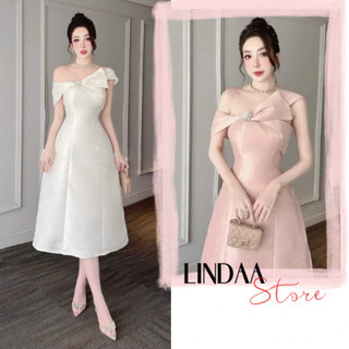 Đầm dự tiệc lệch vai nơ xéo xinh ơi là xinh moon h dress