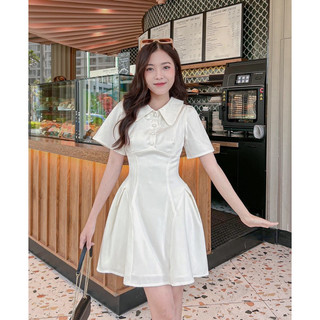 Đầm sơmi cổ sen nút bọc