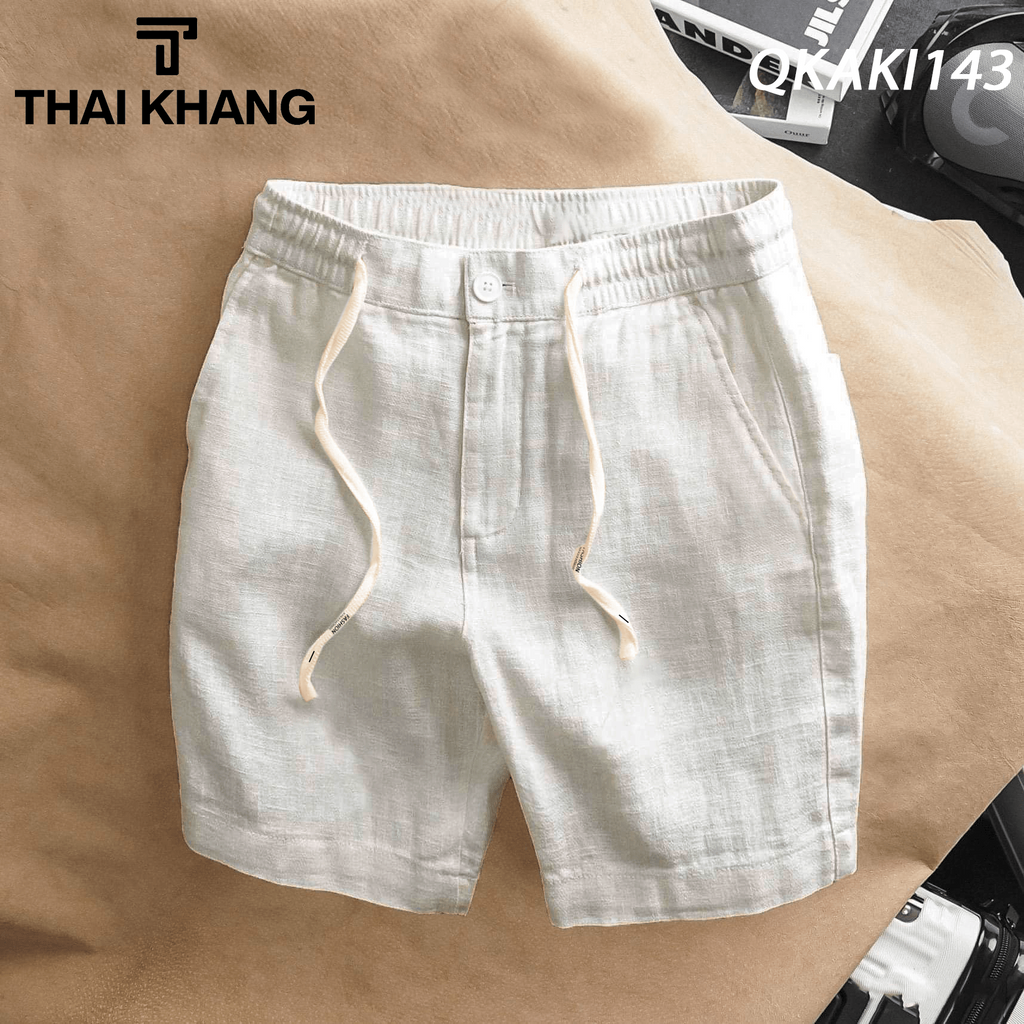 Quần  đũi kaki nam Thái Khang cao cấp loại quần short vải đũi lưng thun QKAKI14