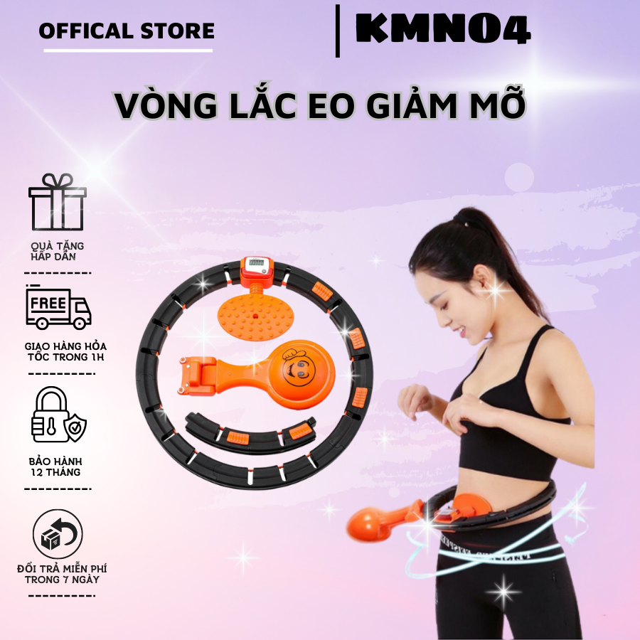 Vòng lắc eo giảm mỡ bụng Hula Hoop tập thể hình tại nhà, có đồng hồ đếm, hiển thị vòng quay điều chỉnh kích thước