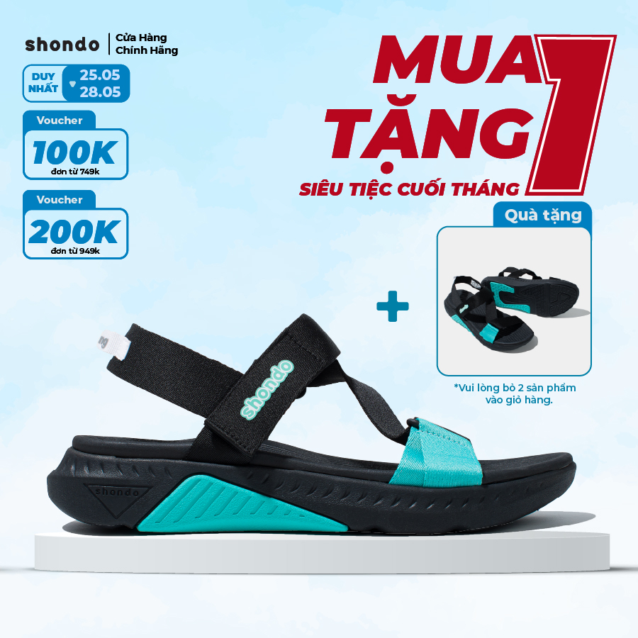Giày Sandals Nam Nữ Shondo F7 Racing Đen Xanh Mint F7R1313