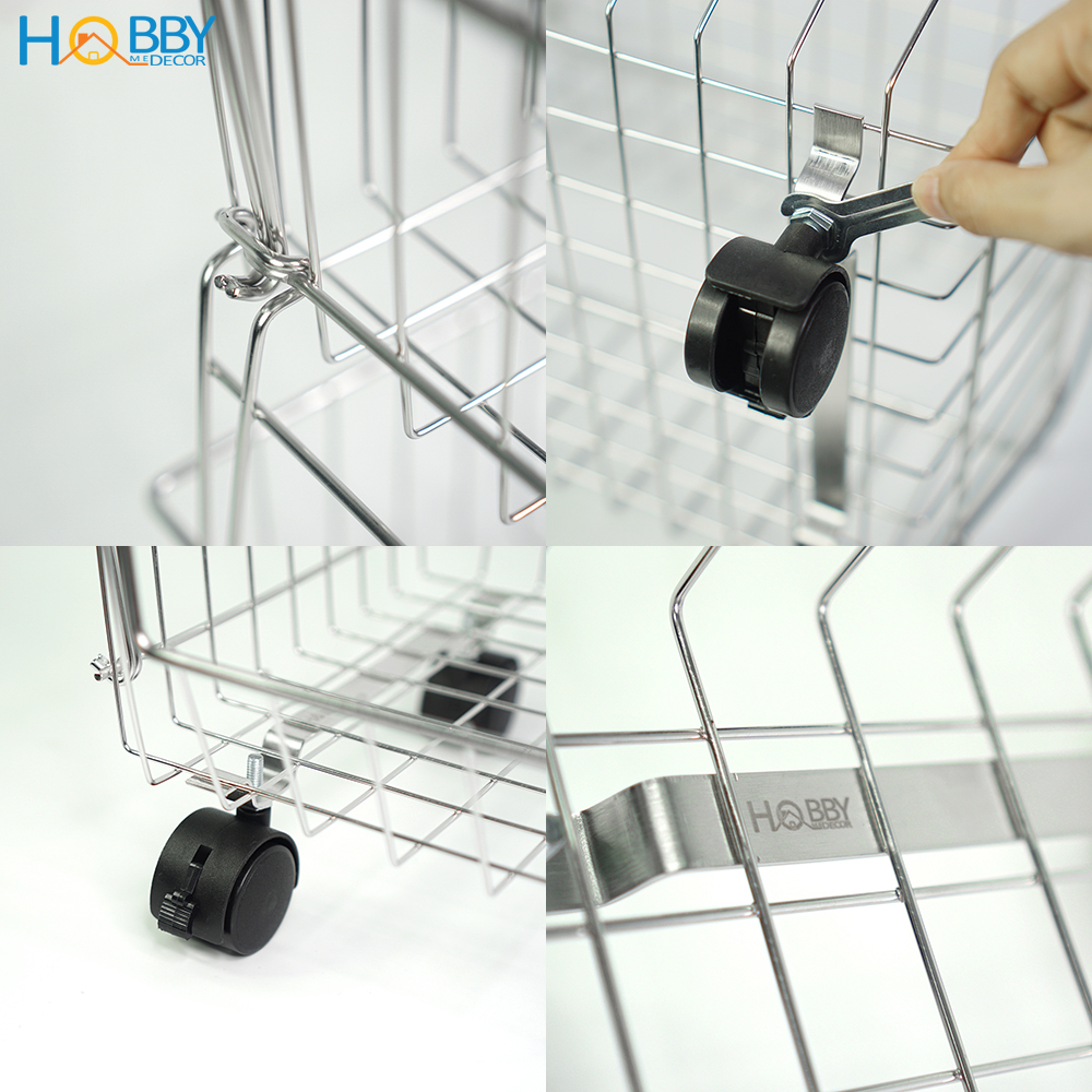 Kệ rổ đựng đồ nhà bếp nhiều tầng Inox 304 Hobby Home Decor NTI không rỉ sét có bánh xe