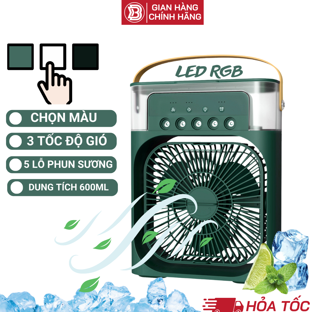 Quạt Điều Hòa Phun Sương Hơi Nước Mini Để Bàn 3 Chế Độ Tích Hợp Led, Chế Độ Hẹn Giờ Sử Dụng Cổng Sạc USB Tiện Dụng
