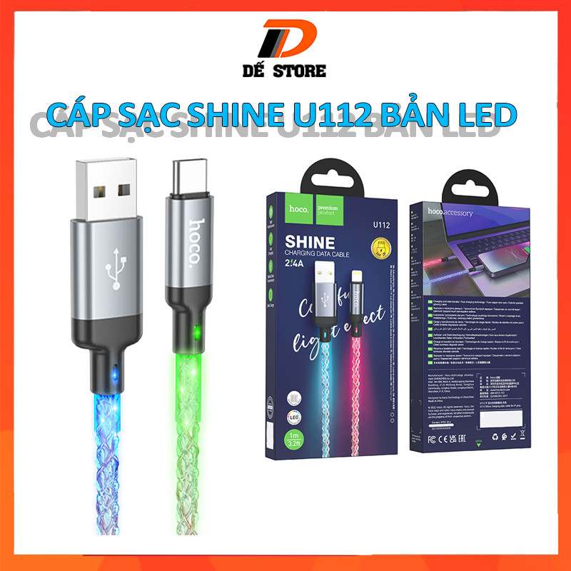 Cáp sạc có đèn led Hoco U112 cho typeC/Ip 1M