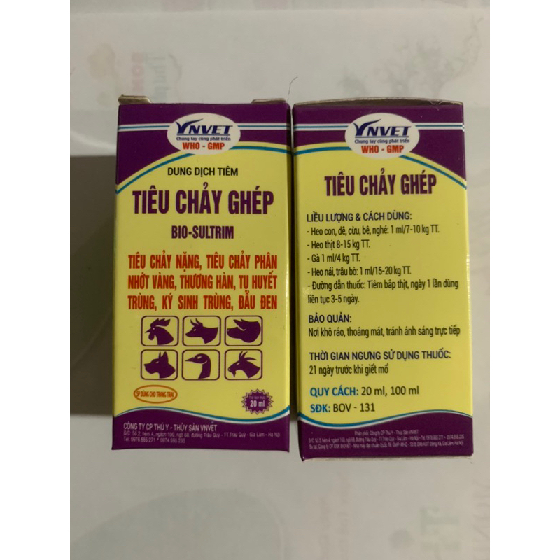 Tiêu chảy ghép 20ml- Đtri tiêu chảy, Ký sinh trùng đường máu, đầu đen trên gà chọi, thú cảnh, lợn