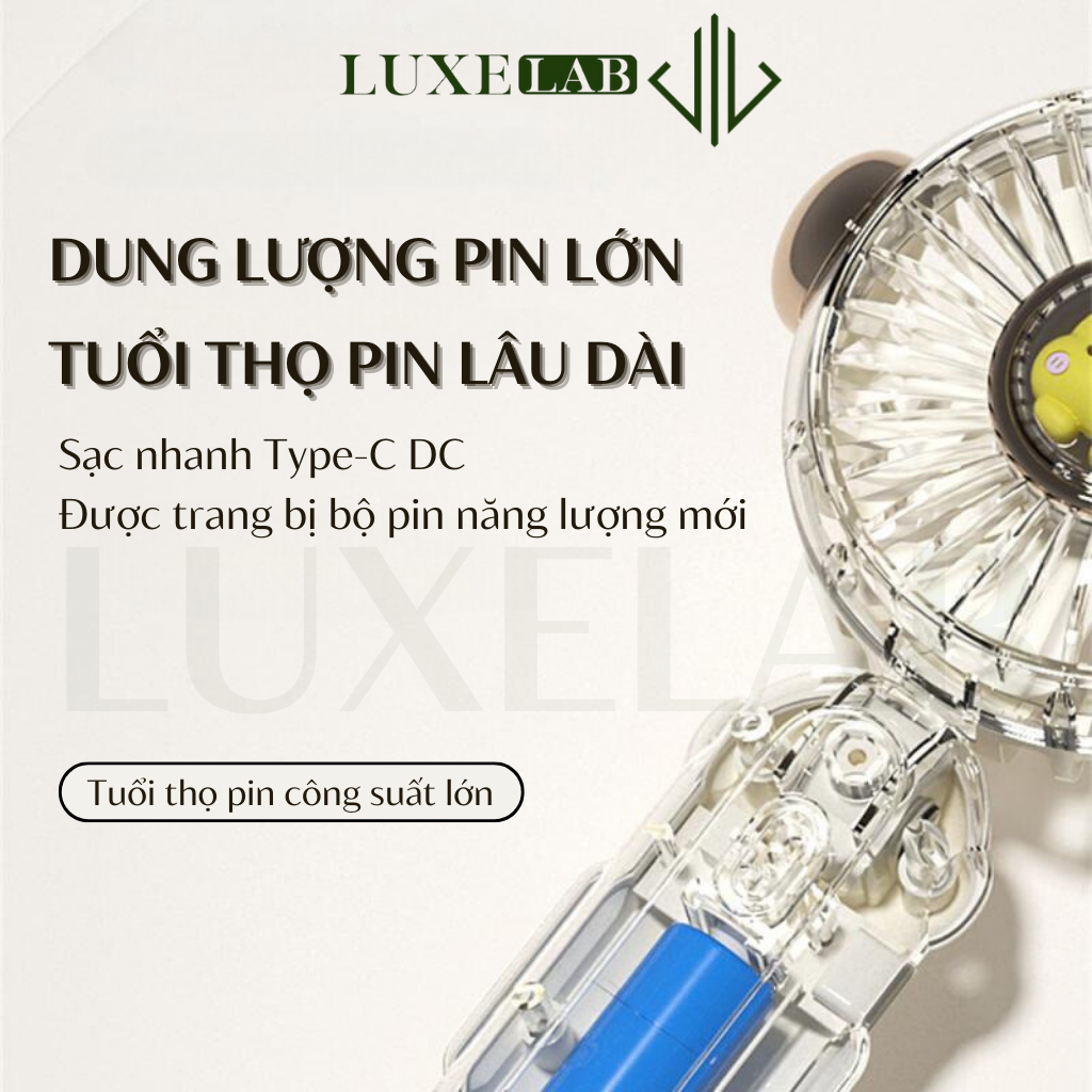 Quạt Cầm Tay Mini - Quạt Tích Điện Gấp Gọn 3 Chế Độ Gió Hình Vịt Đáng Yêu LUXELAB 11726