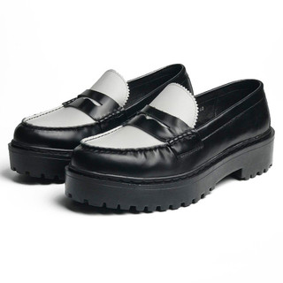 Giày tây lười Penny Loafer Chunky Black & White công sở da bò cao cấp phong cách cá tính thời trang
