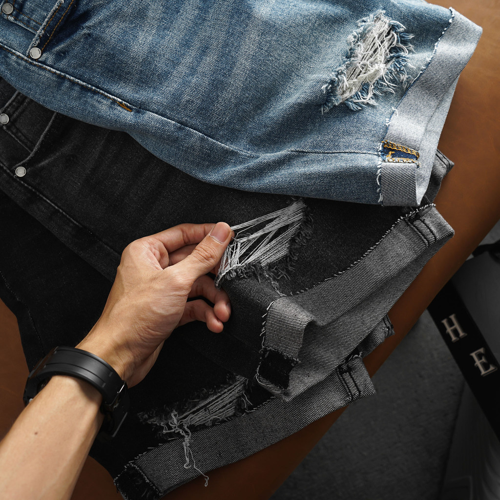 Quần short jean, quần đùi nam chất vải jeans,  denim gập gấu hiệu ứng Heboz 6M - 00001543