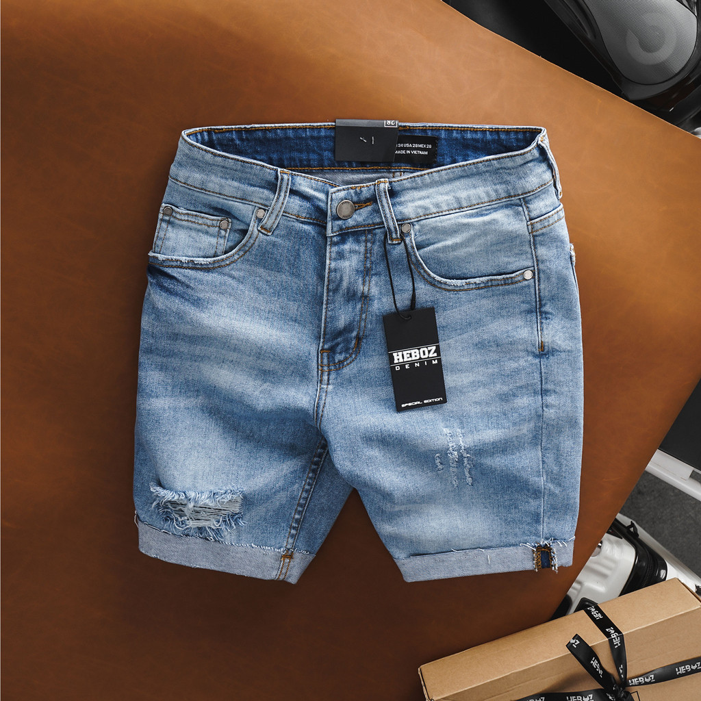 Quần short jean, quần đùi nam chất vải jeans,  denim gập gấu hiệu ứng Heboz 6M - 00001543