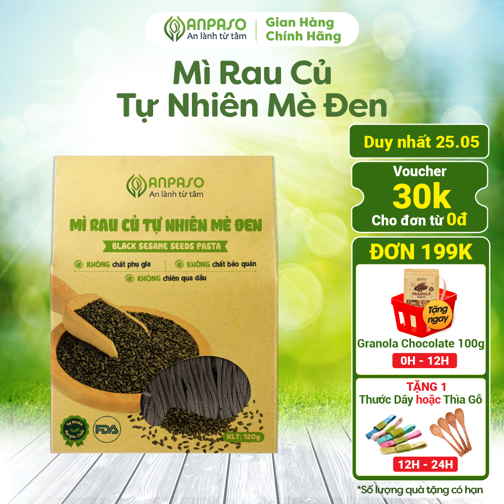 Mì Mè Đen Hữu Cơ Anpaso, Giảm cân organic Eat Clean - Giảm Cân - Healthy Trọng Lượng 120g