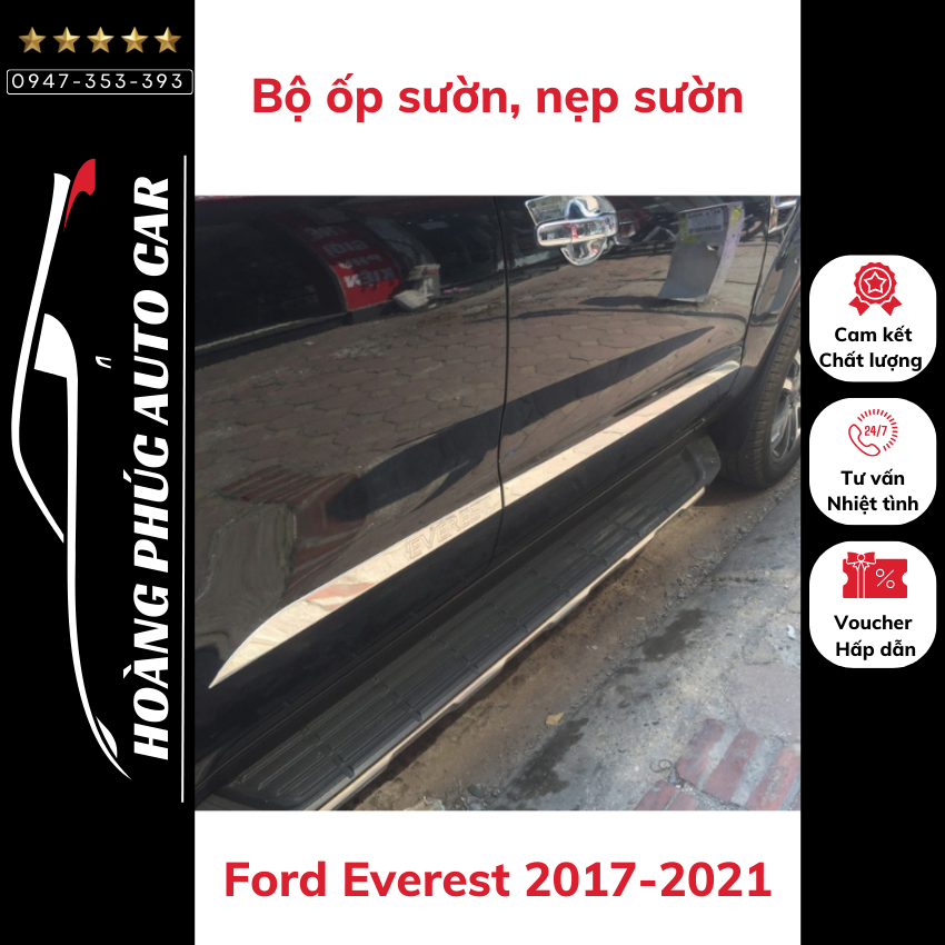 Bộ nẹp sườn Ford Everest 2017-2018-2019-2020-2021 chất liệu INOX cao cấp
