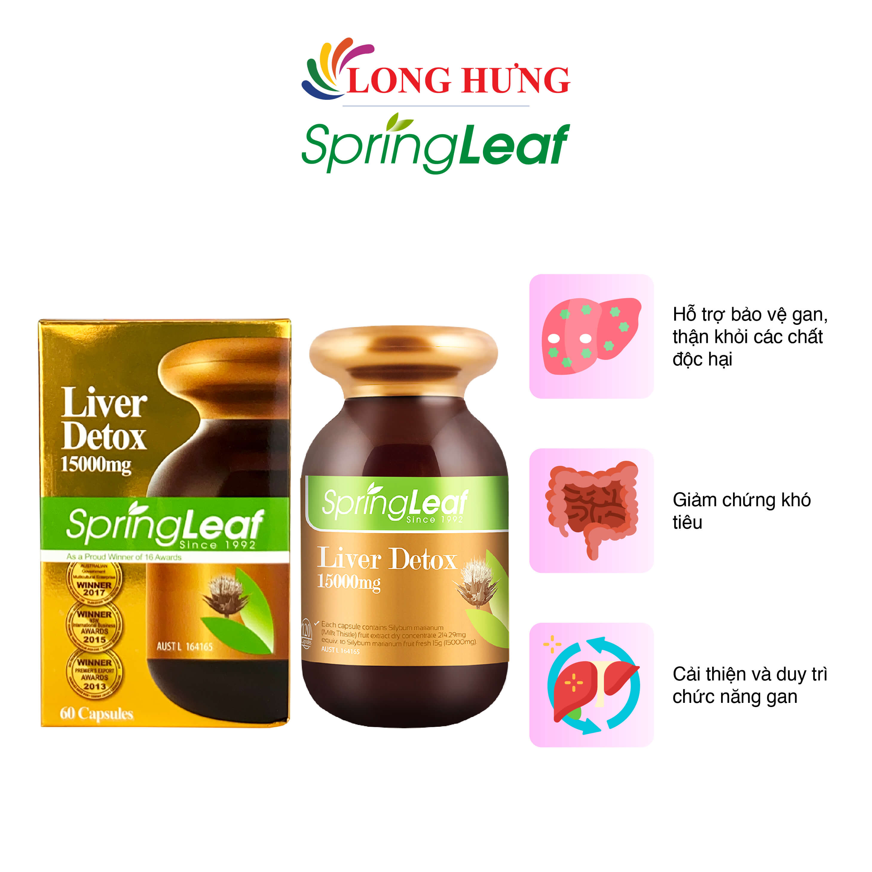Viên uống Spring Leaf Liver Detox 15000mg hỗ trợ thải độc gan (60 viên)