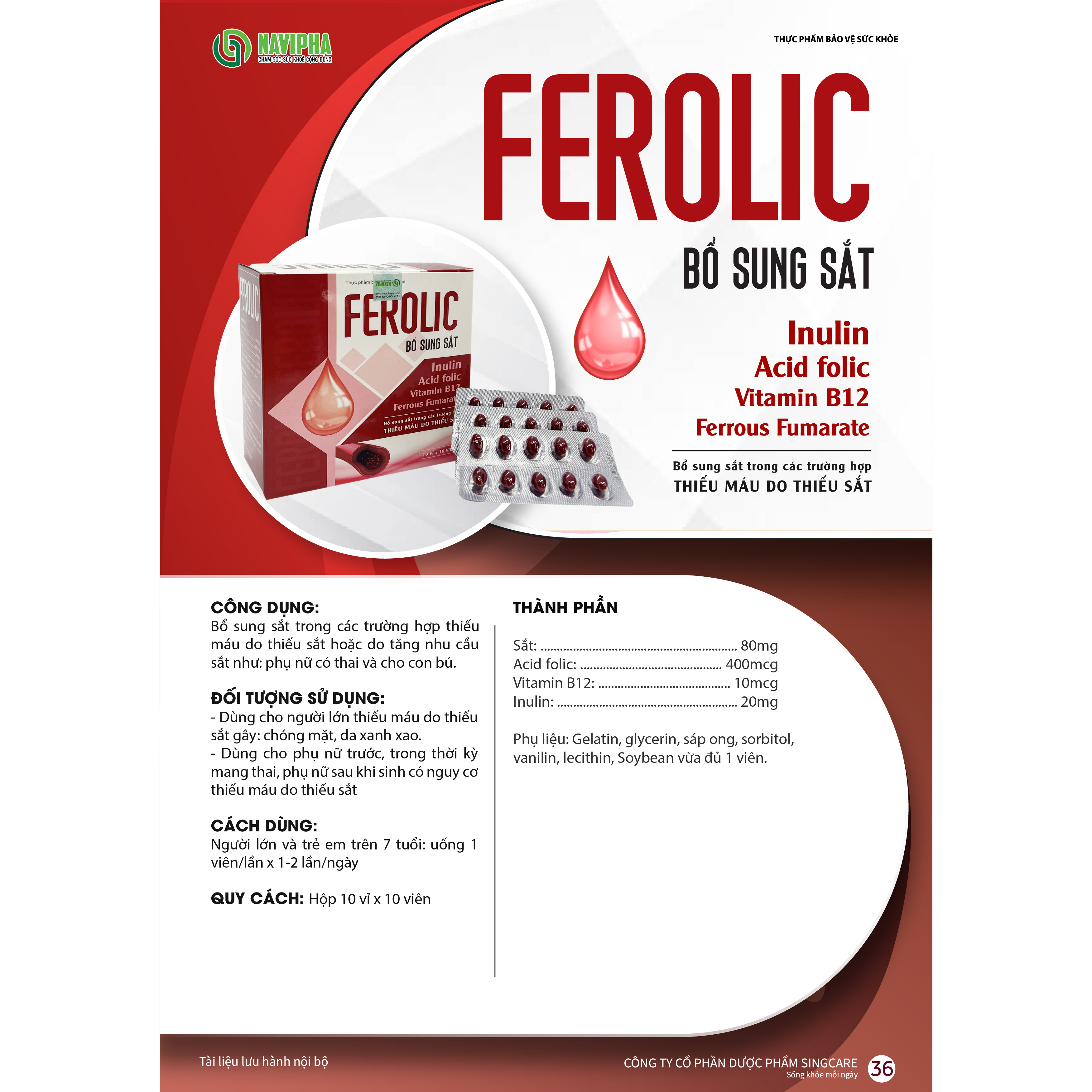 FEROLIC - Bổ Sung Sắt, Acid folic, Vitamin B12 Cho Người Thiếu Máu