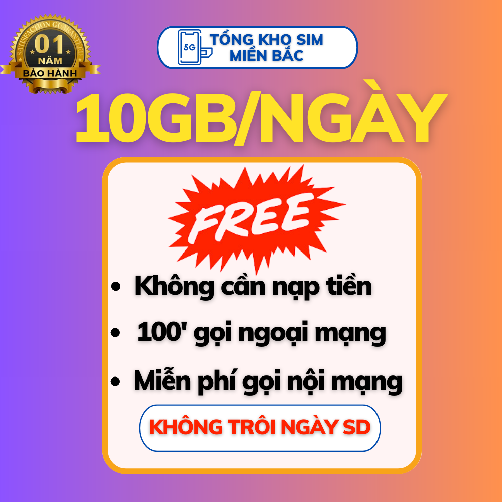 SIM 4G Vietnamobile Free 1 Tháng Không Cần Nạp Tiền, 10GB/Ngày 300GB/Tháng - Sim đầu 092, đăng ký chính chủ