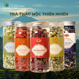 Trà thảo mộc, hoa đậu biếc, hoa hồng, hoa cúc, hoa nhài, táo đỏ, kỷ tử, atiso, trà tâm sen, hữu cơ loại 1,diệp nhiên trà