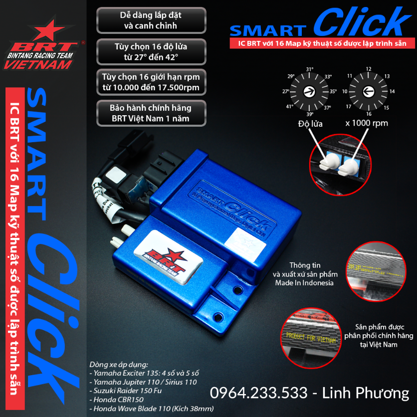 Hàng chính hãng BRTCDI0034 IC BRT SatriaF150 Raider Xăng cơ 2013-2015 SmartClick Suzuki